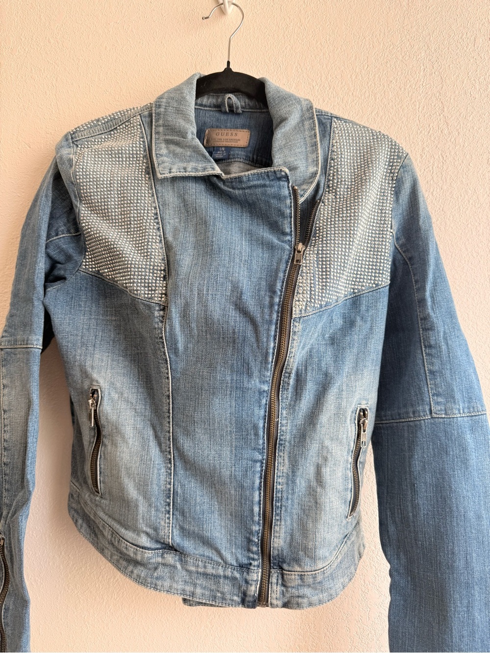 Guess Light Blue Denim Jacket with Rhinestone Yoke